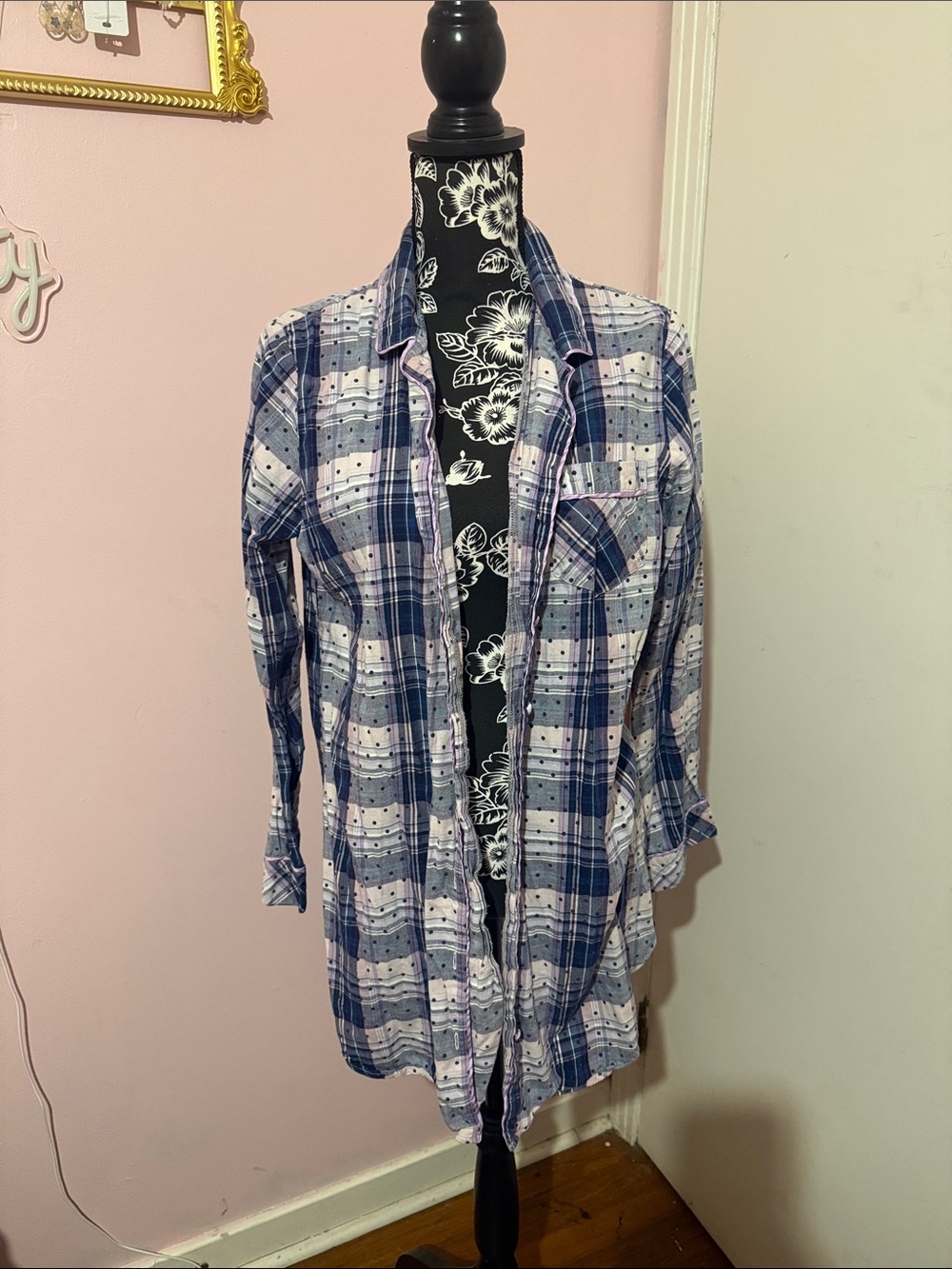 Victoria's Secret purple and White Plaid Button-Down Shirt